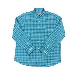 L.L.Bean Men's Medium Blue Green Plaid Button Down Shirt Traditional Fit Pristin
